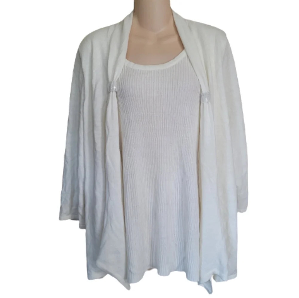 Sag Harbor White Top and Open Front Sweater Combo Set Size Women's 2X